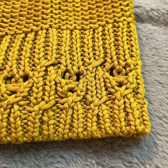 Anthropologie Mustard Yellow Crochet Ruffle Off Shoulder Sweater - Size Small - Picture 5 of 13